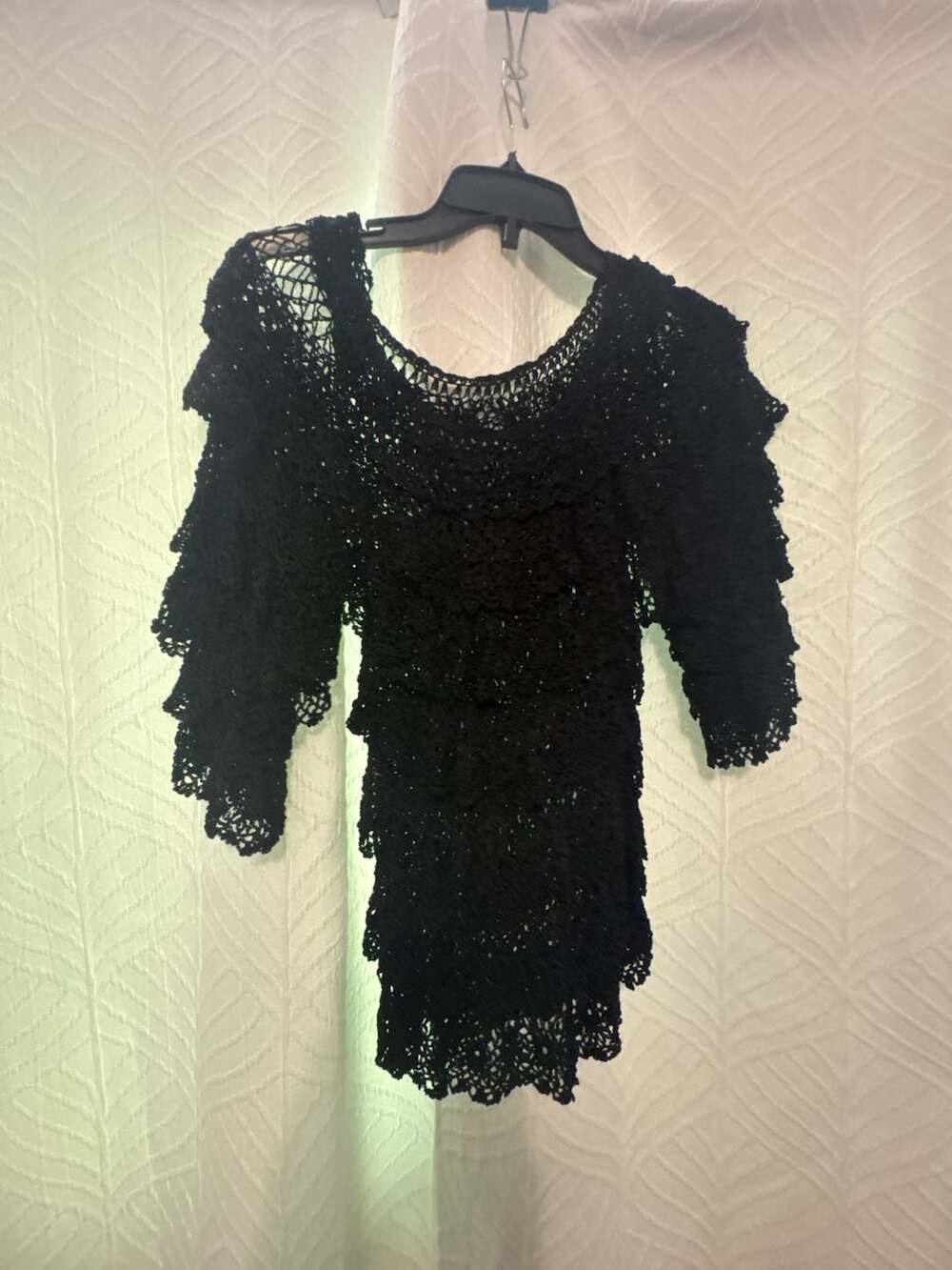 Vintage Rose Black Crochet Lace Layered Boho Top